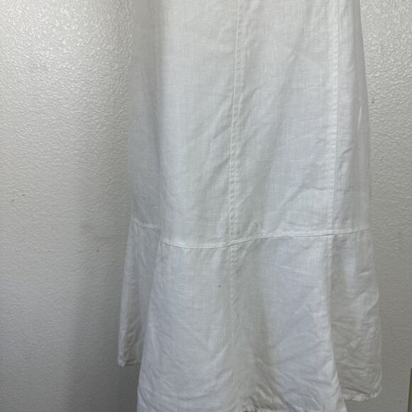 Lauren Ralph Lauren Dress Women Size 14 White Linen High Waist Sleeveless Ruffle - Picture 5 of 13